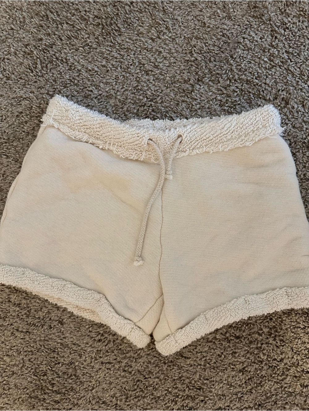 DONNI. Cream High-Waist Sherpa-Trim Lounge Shorts